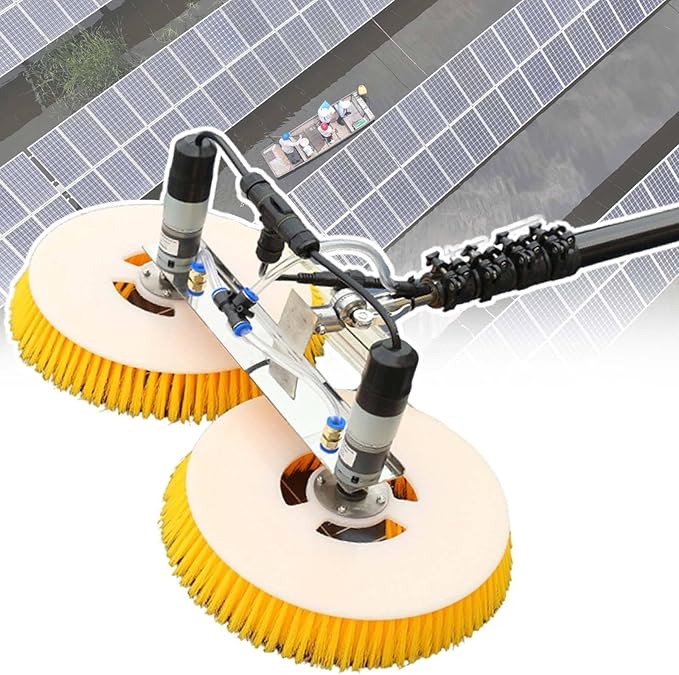 Glass Cleaning Brush Home Water Fed Telescopic Pole Kit Solar Panel Brush Rotating for Photovoltaic Panel，Solar Panel Cleaning Machine, Retractable Brush Unit with Telescopic Rod, Double Rot