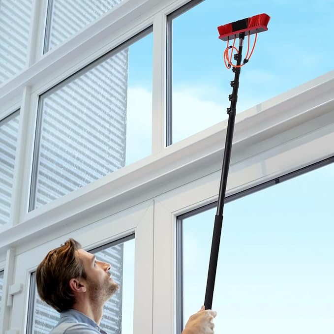 Telescopic Water Fed Pole Brush, 65ft Length Stretchable Solar Panel Cleaning Brush Kit Car Glass Washing Equipment Tool Outdoor Window Cleaner w/Hose Extension Pole Water Spray Washer(65ft)