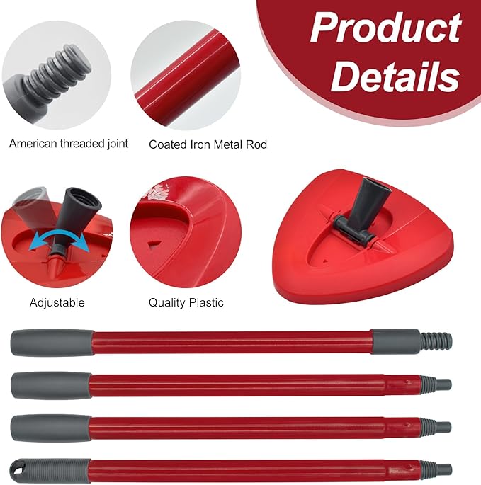4-Section Spin Mop Handles, Mop Base for Ocedar EasyWring 1 Tank System, Mop Handle Mop Base Set for O Cedar, American Thread Joint