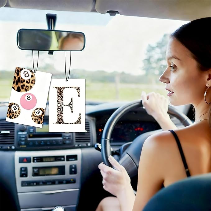 6PCS Leopard Initial H Car Air Freshener,Personalized Letter Car Accessories,Initial Gifts for Women and Men New Driver Auto Decor Rearview Mirror Hanging,Aromatherapy for Cars Interior or Locker