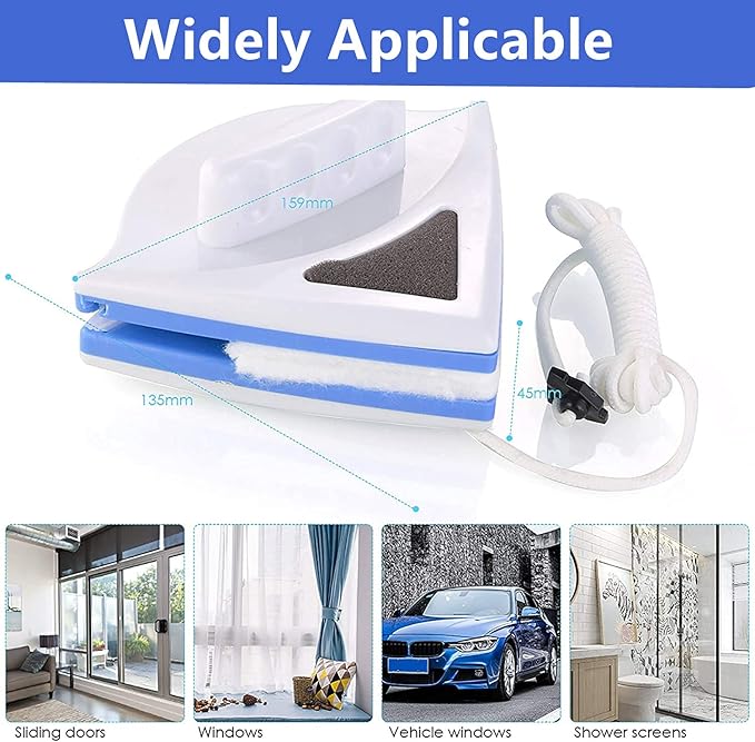 Magnetic Window Cleaner Tool Glass Wiper, Double Sided Window Cleaner Windows Cleaning Brush for High-Rise Household Cleaning Windows Thickness 0.1''-0.4'' (5-7mm)