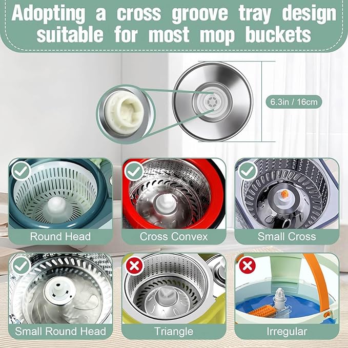 Spin Mop Replacement Handle, Upgraded Reinforced Locking 360° Spinning Adjustable Cleaning Mop, 2 Reinforced Locking Telescopic Rods + 3 Reusable Microfiber Mop Refills + 1 Stainless Steel Tray