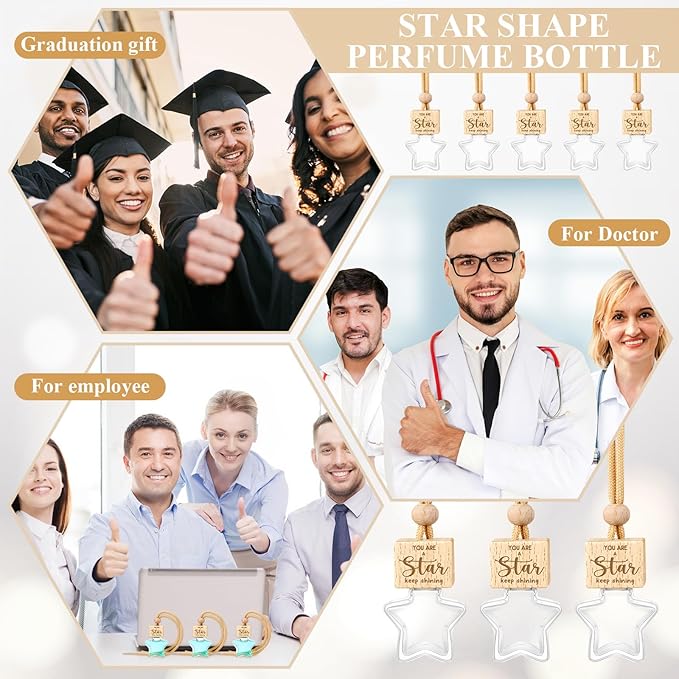 12 Pcs Employee Appreciation Gifts 8ml Car Diffuser Air Freshener Hanging Ornament Empty Glass Essential Oil Bottle Thank You Gift for Volunteer Administrative Professionals Staff Coworker Teacher