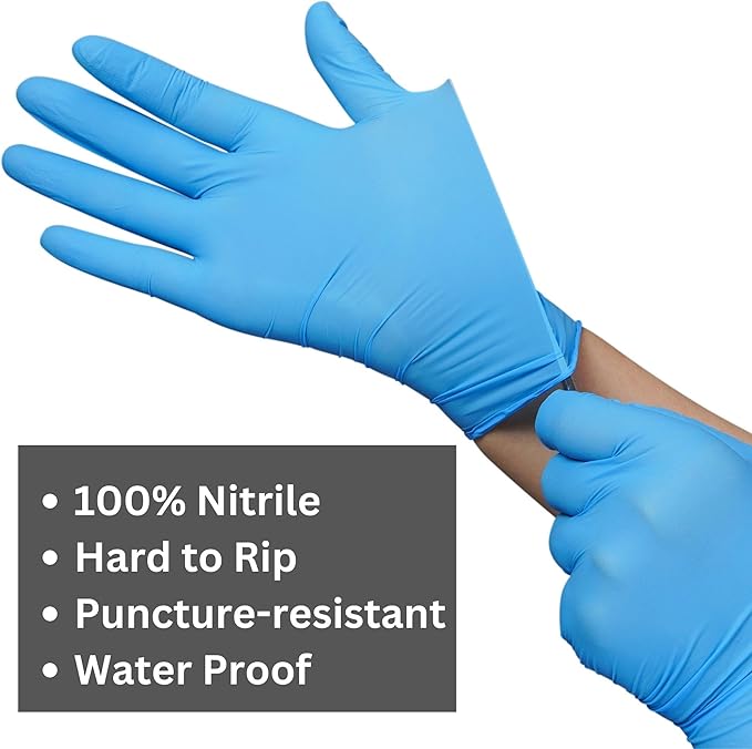 Nitrile Exam Gloves Latex Free & Powder Free Disposable Gloves for Cleaning, Food Safe, Medical Use - 4 Mil