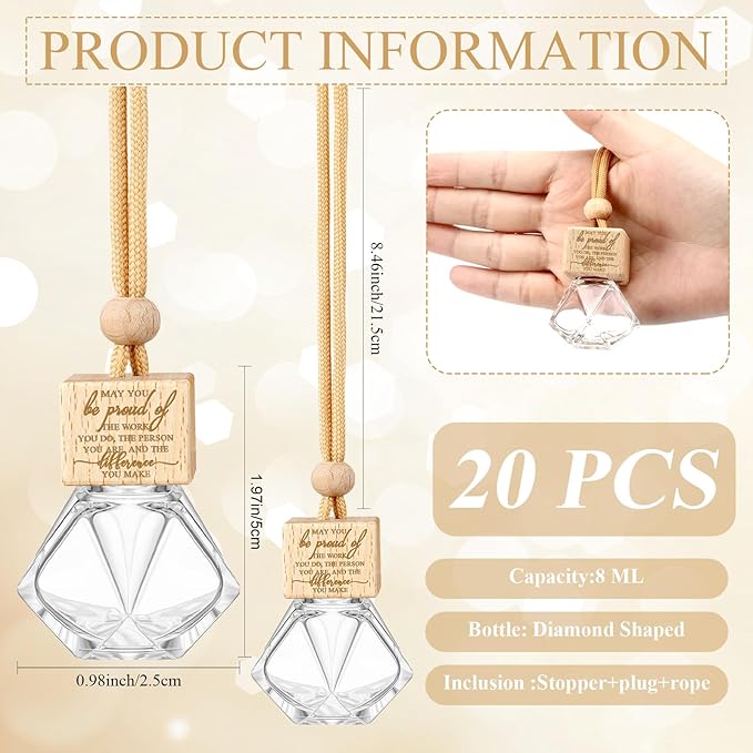 20 Pcs Car Diffuser Bottle Empty Bulk Hanging Car Freshener Bottles Inspirational Air Freshener Refillable Thank You Employee Appreciation Gifts Bulk for Nurse Staff(May you)