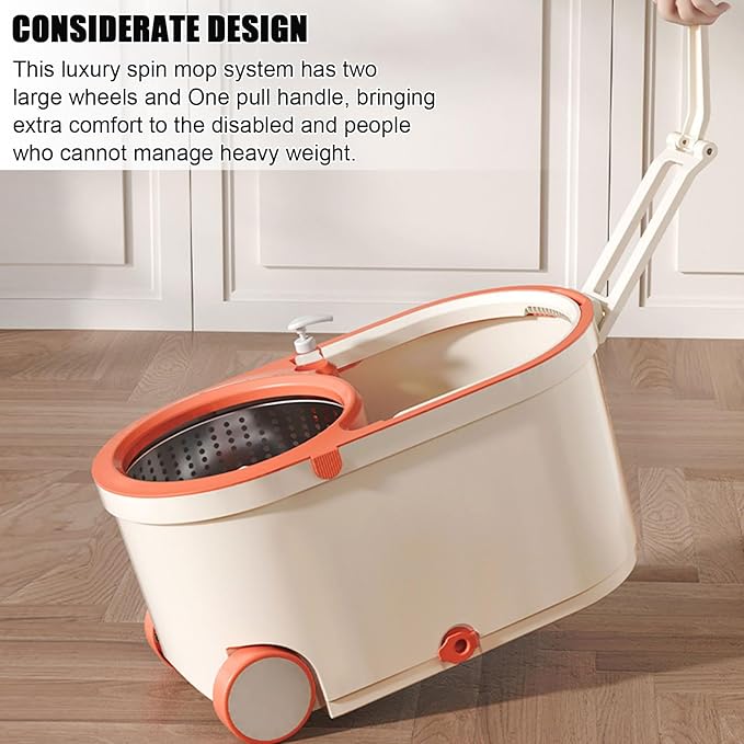 Spin Mop and Bucket with Wringer Set, Mops with 4 Replacement Washable Microfiber Mop Pad Heads Refills, Easy Moving with Wheels for Home Floor Cleaning