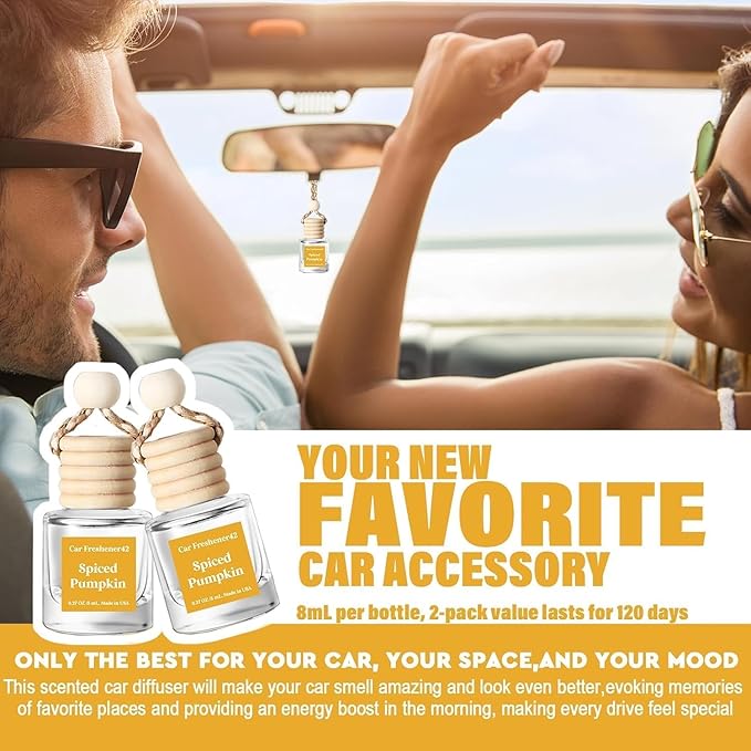 C Classy Car Air Freshener Hanging 2 Pack, Spiced Pumpkin Essential Oil Diffuser for Cars, Cute Car Accessories, Long-Lasting Fragrance, C ar Air Fresheners for Women & Men Gift, Made in USA