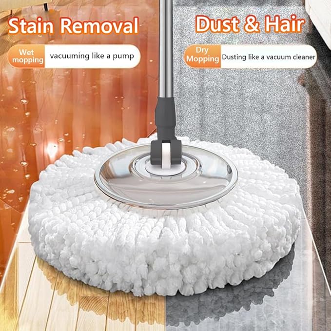 Automatic Spin Mop & Bucket Set, 360° Spinning Mop System with 6 Extra Refill Heads and Refills Extended Handle, Hand-Free Automatic Dehydration Mop for Household Floor Cleaning