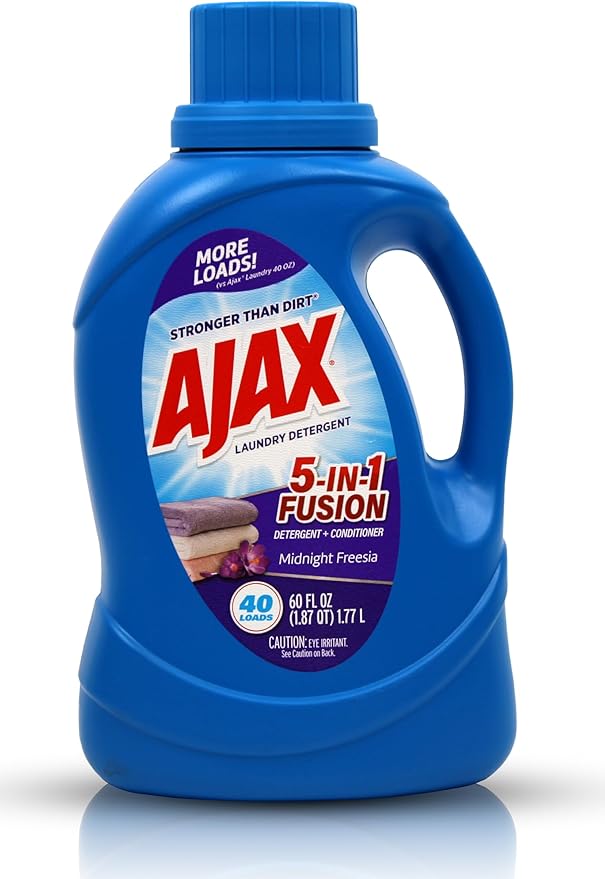 Ajax 5-in-1 Fusion Liquid Laundry Detergent – Totally Awesome Cleaner with Deep Clean Power, Odor & Stain Remover, Fabric Conditioner, HE Compatible, Midnight Freesia Scent, 60oz (Pack of 2), 80 Loads