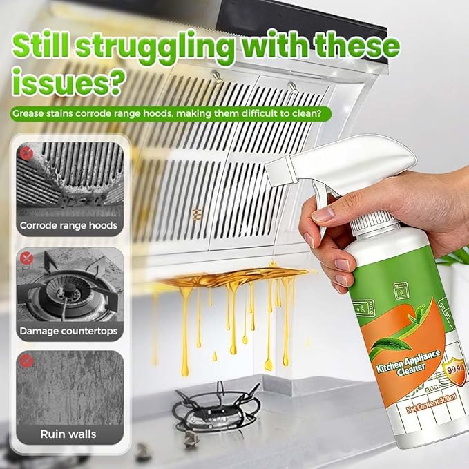 Kitchen Cleaner Spray,300ml All Purpose Cleaner,Household Appliance Cleaning Agent for Range Hood, Microwave Oven, Refrigerator,Gentle Surface Decontamination (1pcs)
