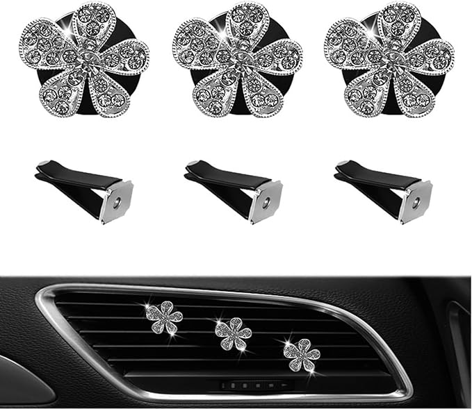 LARDROK 5 Pcs Car Vent Clip,Bling Flower Car Air Fresheners Vent Clips Cute Car Vent Decorations,Car Diffuser Rhinestone Car Interior Decoration Charm Car Vent Accessories