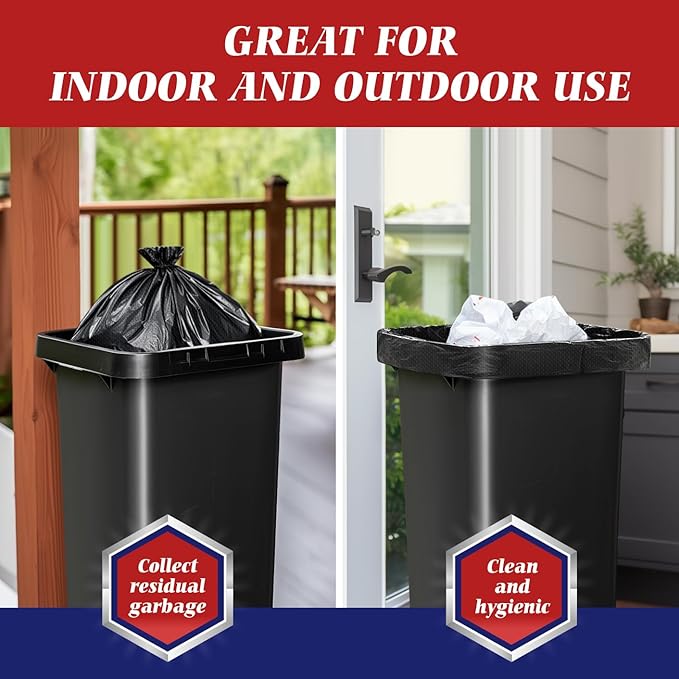 30-33 Gallon 100 Counts Large Trash Bags w/Ties Black Garbage Bags, Large Trash Can Liners for Home,Kitchen,Office,All Purpose Light Residential or Commercial Waste,Outdoor Lawn and Leaf Bags