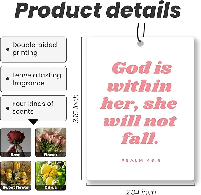 Trendy Pink Christian Bible Car Air Freshener 4 Pcs - Cute Floral Christian God Air Freshener Hanging Decor for Cars Closet Drawer Books, Girly Car Accessories Mirror Decor for Women