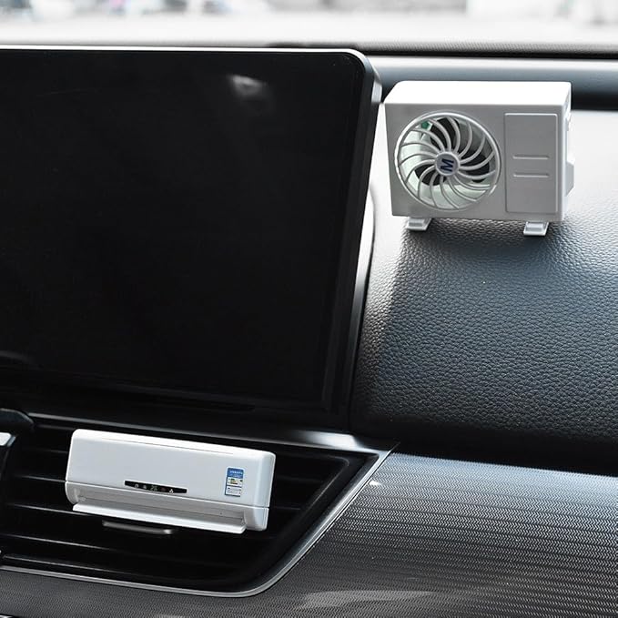 Car Air Freshener Vent Clip - Creative Air Conditioner Shape Solar Powered Aromatherapy Diffuser for Car Interior, Cars Smell Eliminator with 2 Refills, Funny Gift for Men & Women (White, 2 PCS)