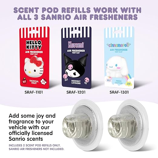 Hello Kitty Car Air Freshener Refills 2-Pack - Midnight Lavender Scent – Cute and Long-Lasting Car Accessories, Odor Eliminator, Fun Scents, 30 Days Freshness (2 Refills)