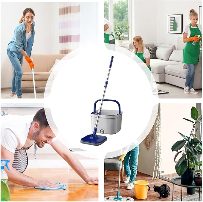 Spin Mop and Bucket Set, Ergonomic Design, Complete Set, Household Floor Cleaner, Wood Floor Mop, Lightweight, for Living Room Kitchen Bedroom Dining Room