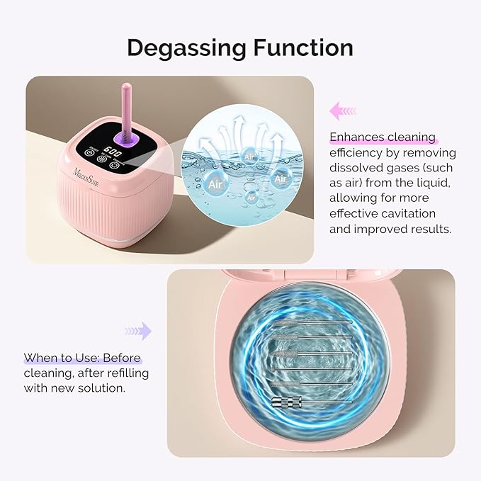 MelodySusie 2 in 1 Nail Tool Cleaning Machine, 3 Timers Mode for Nail Drill Bits, Nail Art Brush, Nail Clipper, Jewelry Cleaning, Salon & Home Use, Pink,DL-160