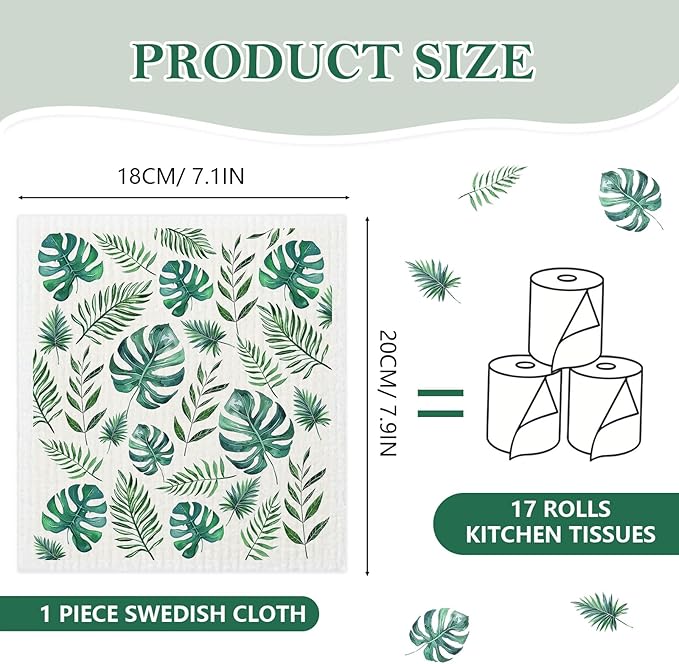 Mixed Plants Swedish Kitchen Dishcloths Dish Towels 6 Pack, Plants Dish Towels for Kitchen, Swedish Dishcloth with Ferns, Paper Towels Reusable, Dish Cloth Towel Cleaning Wipe for Home Party