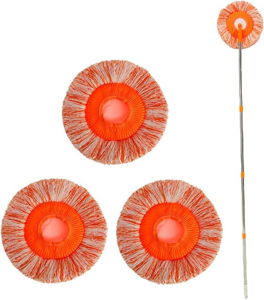 360° Rotatable Adjustable Cleaning Mop with Removable Poles and Replaceable Mop Heads, Extendable Wall Cleaning Mop, Window Cleaning Spin Mop for Floor Wall (4 Sections of Pole Plus 4 mop Cloths)