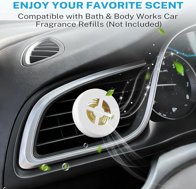 Car Fragrance Holder Compatible with Bath & Body Works Refills (Not Included), Air Freshener Vent Clip or Visor Clip, Refillable Scent Holder, Easy to Open Car Diffuser Accessory (White)