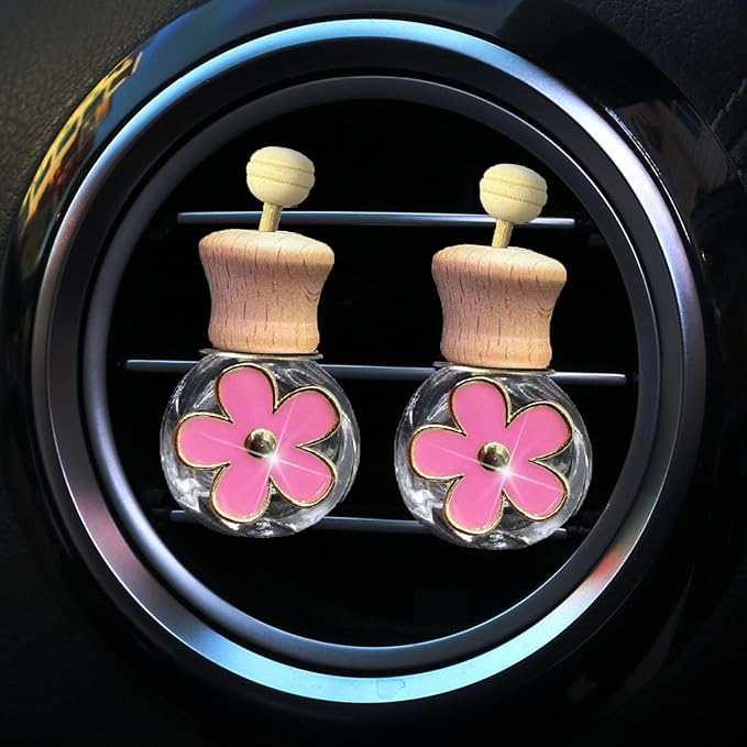 Daisy Bottle Car Air Freshener Clips, 2 Pcs Cute Daisy Car Air Vent Clip, Coquette Auto Air Conditioning Outlet Diffuser Perfume Clips, Interior Decoration (Pink, one size)