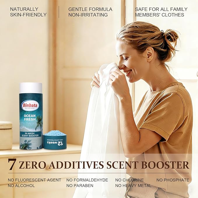Eco‑Friendly Scent Beads Laundry 30oz, Gentle In‑Wash Scent Booster Beads with Plastic Free Recyclable Package, Up to 85 Washing Cycles for 12 week Long-Lasting Freshness, Ocean Fresh Scent