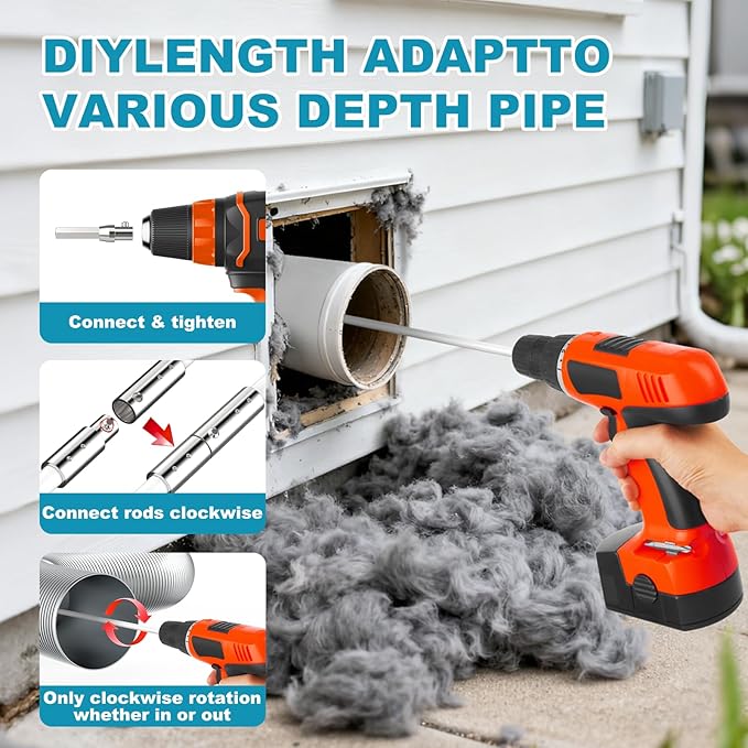 Sealegend 50 Feet Dryer Vent Cleaner Kit/Lint Remover/Fireplace Chimney Brushes/Upgraded Flexible Quick-Snap Brush with Drill Attachment for Easy to use/Cleaning Tools Use with or Without Power Drill