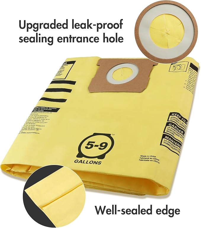 Shop-Vac 90671 Genuine Type H 5-to-9-Gallon High-Efficiency Disposable Collection Filter Bag 4 Pack, Yellow