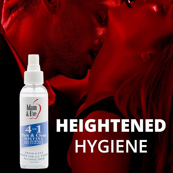 Adam & Eve Sex Toy Cleaner, 4 In 1 Pure And Clean Misting Spray, Fast Acting Misting Spray For Adult Toys, Vibrators, Dildos, Fresh Scent, Water Based Formula Perfect for Gifting, 4 oz (Pack of 2)