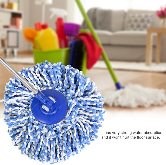 Huhushop Spin Mop Head Refills Microfiber Round Spin Mop Head Replacement for Universal Spin Mop System Perfect for Home Commercial Use (Blue+White)