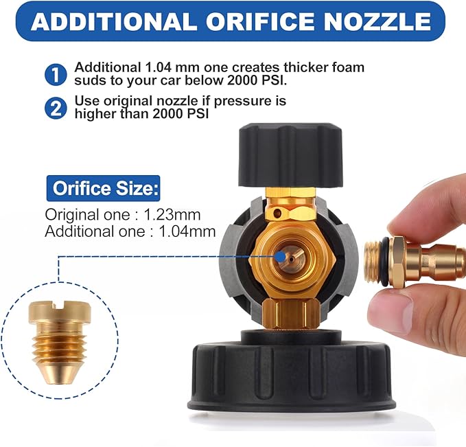 DUSICHIN Foam Cannon Snow Foam Lance Dual Ended Shift Valve For Pressure Washer, 5 Nozzle Tip Holder Dual Connector Wide Mouth Soap Cannon 5 Power Washer Sprayer Nozzles 1/4" Quick Connect Soap Cannon