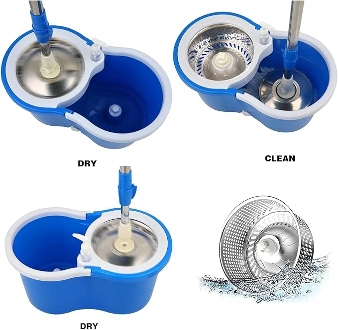 Spin Mop Bucket System with Wringer Set Magic Round Mops Household Floor Cleaning Tools, 360° Rotating Extantable Handle Mops