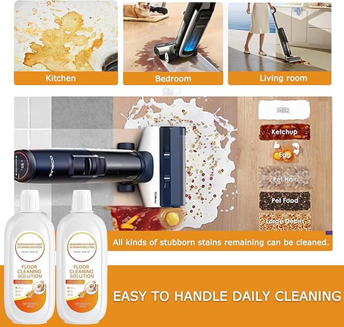 2 Packs Floor Cleaner Orange Scented Compatible with Tineco Cleaning Solution Deep Clean Residue & Streak Free, for Tineco Solution Cleaning Liquid for ALL Robotic Vacuum Mop Cleaner Solution