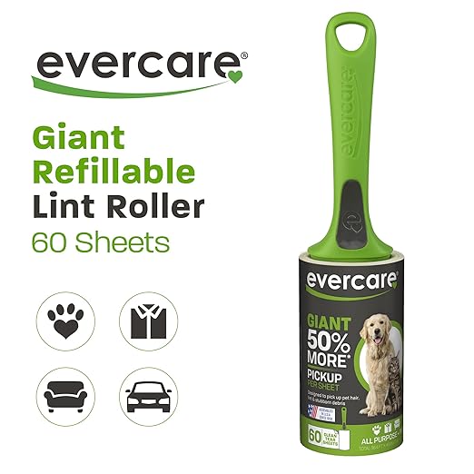 Evercare Lint Roller Pet Hair Remover Giant 60 Layers Per Roll, Green
