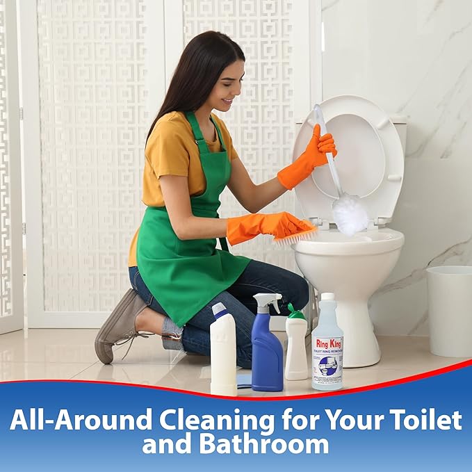 Amazon Brand – 32oz Ring King Toilet Bowl Cleaner With 13” Long Toilet Bowl Mop Applicator | Heavy Duty Toilet Bowl Cleaner For Hard Water Stain On Toilet Tubs and Showers.