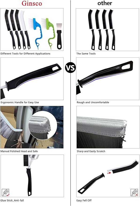 Ginsco 7 Pcs Hard Bristle Crevice Cleaning Brush Kit, Multifunctional Hand Held Gap Cleaning Tools for Small Corner Window Track Kitchen Bathroom