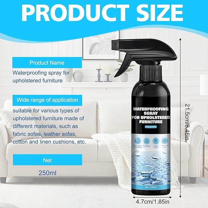 Fabric Waterproofing Spray, Water Repellent Spray for fabric Waterproof and Long-Lasting Protection Convenient and Practical for Sports Equipment Outdoor Clothing Shoes Home Textiles, 250ml