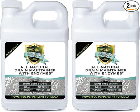 Natural Armor Enzyme Drain Maintainer - Quart Drain Cleaner with Natural Enzyme Power to Prevent Buildup & Odors - Safe for Sinks, Showers, Grease Traps & Septic - Non-Toxic Formula, 2.5 Gallon Case