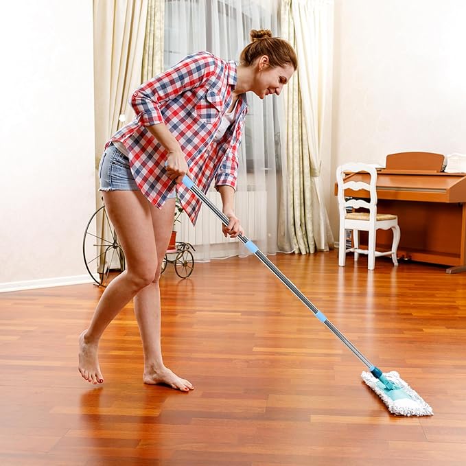 Stainless Steel Mop Rod Replacement Detachable Threaded Broom Handle for Floor Cleaning Rust-Resistant Pole with Hook for Easy Suspension Compatible with Spin Mops and Brooms