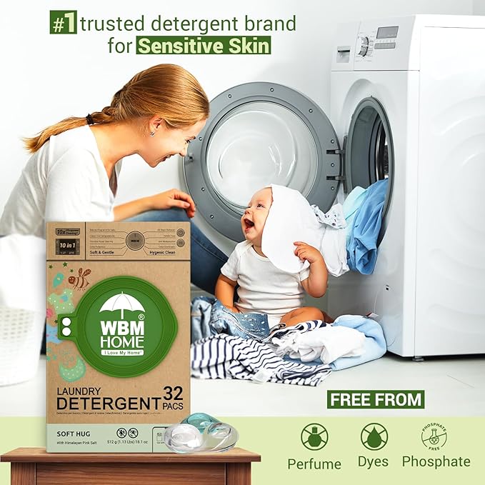 WBM Baby Care Laundry Detergent Pods, 32 Count | Laundry Pods Specially Designed For Clothes | Soft Hug Fragrance With 10x Ultra Power Cleaning