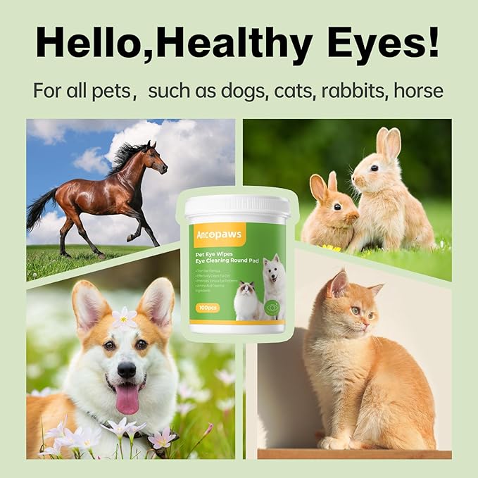 Hypoallergenic Eye Wipes for Dogs & Cats - Tear Stain Remover & Cleaner - Gently Removes Discharge, Crust, Mucus, Debris - Pet Cleaning Deodorizing Wipes for Wrinkle & Face - Natural, Unscent (100 Ct)