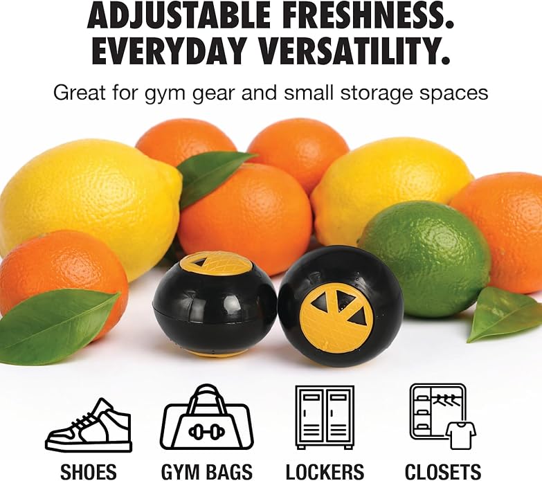 Citrus Breeze Deodorizing Balls 6-Pack TRNR-DB-CB, Shoe Deodorizer Balls and Gym Bag Odor Eliminator for Lockers, Closets and Sports Equipment with Adjustable Twist Vent Scent Control