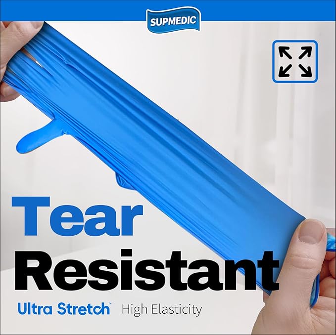 Disposable Nitrile Gloves, 5Mil Chemical Resistant Powder-Free Latex-Free Glove Exam Cook Tattoo, Black Blue 100Pcs