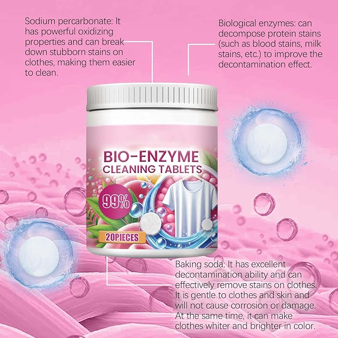 Multi-Functional Bio-Enzyme Cleaning Tablets,Dissolve Concentrated Cleaning Tablets,Bio Enzyme Explosive Salt,Barrel Large Capacity,Bleach Tablets for Laundry Kitchen Clothes (3pcs)