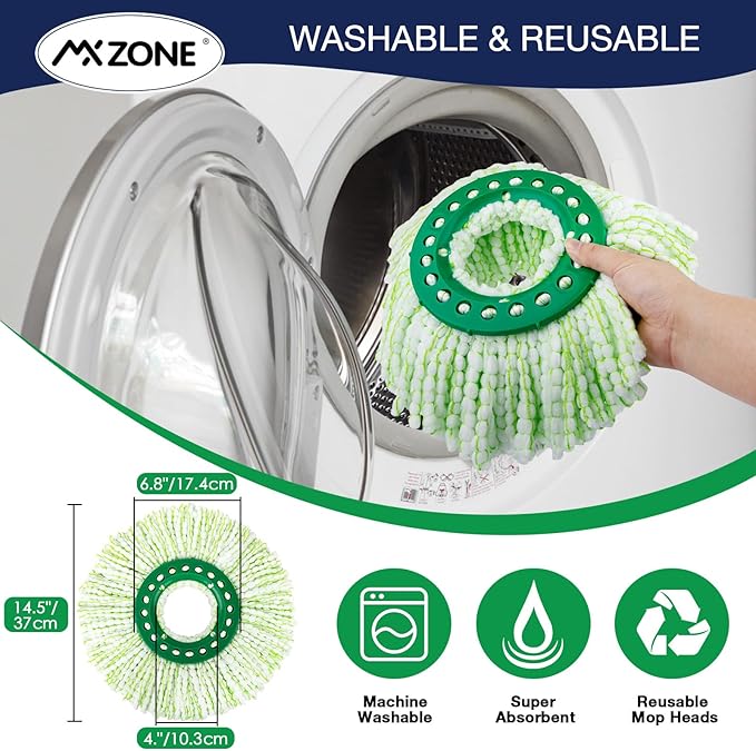 3 Pack Mop Head Replacement for Libman Tornado, Spin Mop Replacement Head 𝐎𝐍𝐋𝐘 Compatible with Libman, Easy to Replace, Machine Washable, Green and White (NOT for Old Version)