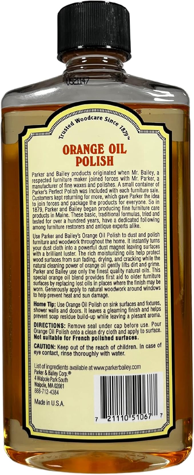 Parker & Bailey Orange Oil Polish, Natural Orange Scented Furniture Cleaner & Wood Table Cleaner, Cleans, Renews & Restores a Finish for Wood, Protects from Drying or Cracking, Shiny Finish, 16 oz