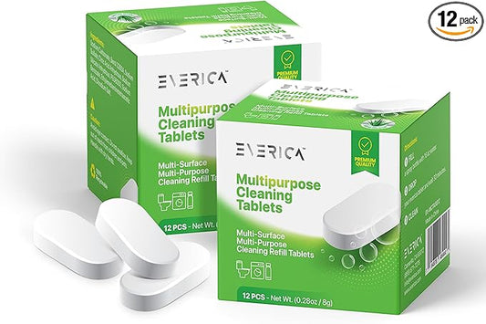 Multipurpose Cleaning Tablets - Powerful All-Purpose Cleaner for Water Bottles Surfaces - Eco-Friendly and Gentle - 12 Pack Aloe Scented Refill Tablets - for Home Kitchen Office and Vehicles