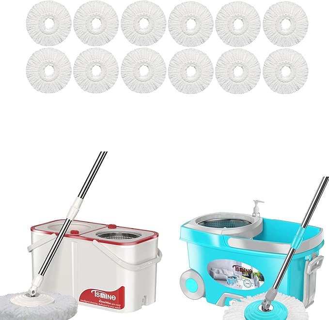 Spin Mop Bucket and FunClean Blue Mop Bucket with 12 Pcs Mop Heads