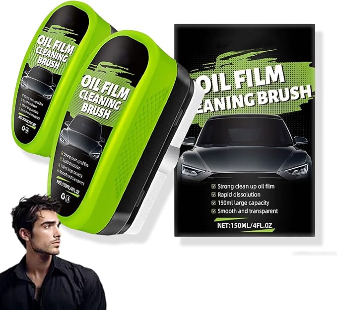 2026 Upgrade Clear Vision Windshield Cleaner, Clearvision Car Windshield Cleaner, Automotive Oil Film Cleaning Brush for car windows Prevents Rain and Fog (1, Green-B)