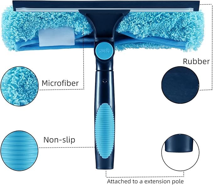 11" Window Squeegee and Microfiber Scrubber 2-in-1 Combo Cleaning Tools (Attachement Only) (7)